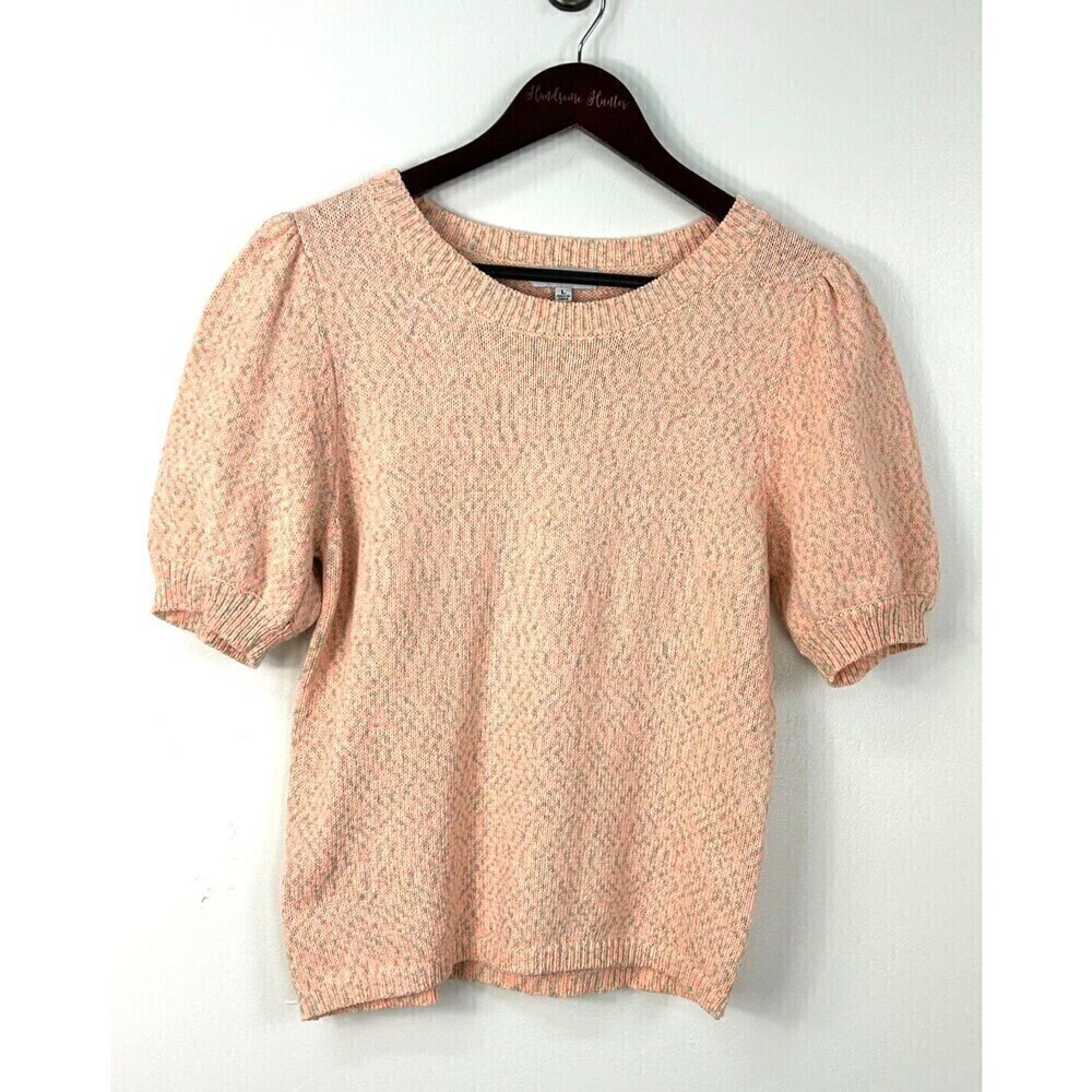Fate Women Sz L Sweater Peach Puff Short Sleeve Crew Neck Cotton Blend Knit R3 - Picture 3 of 12